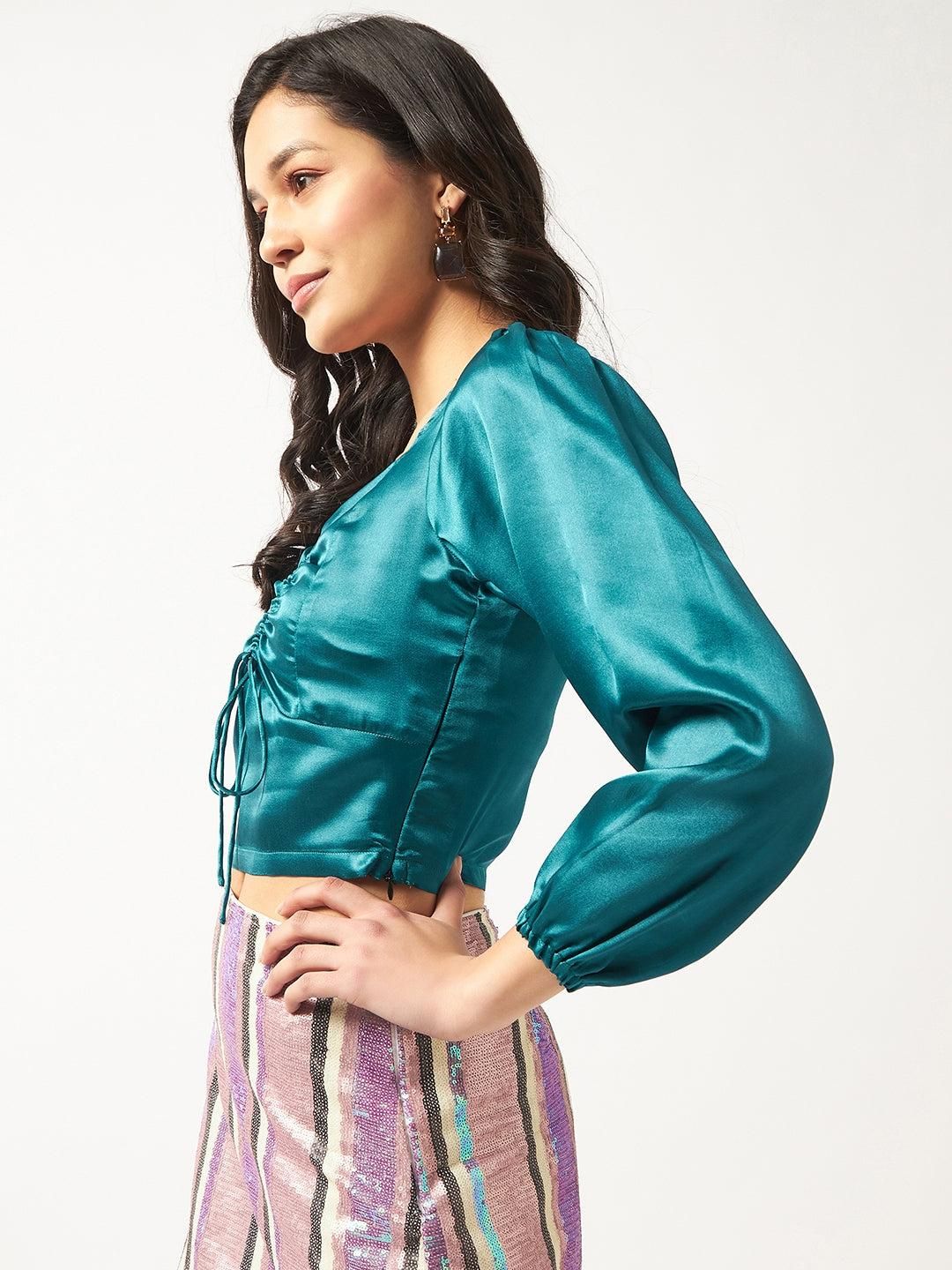 Solid Satin Sweetheart Neck Top For Women's - SaumyasStore