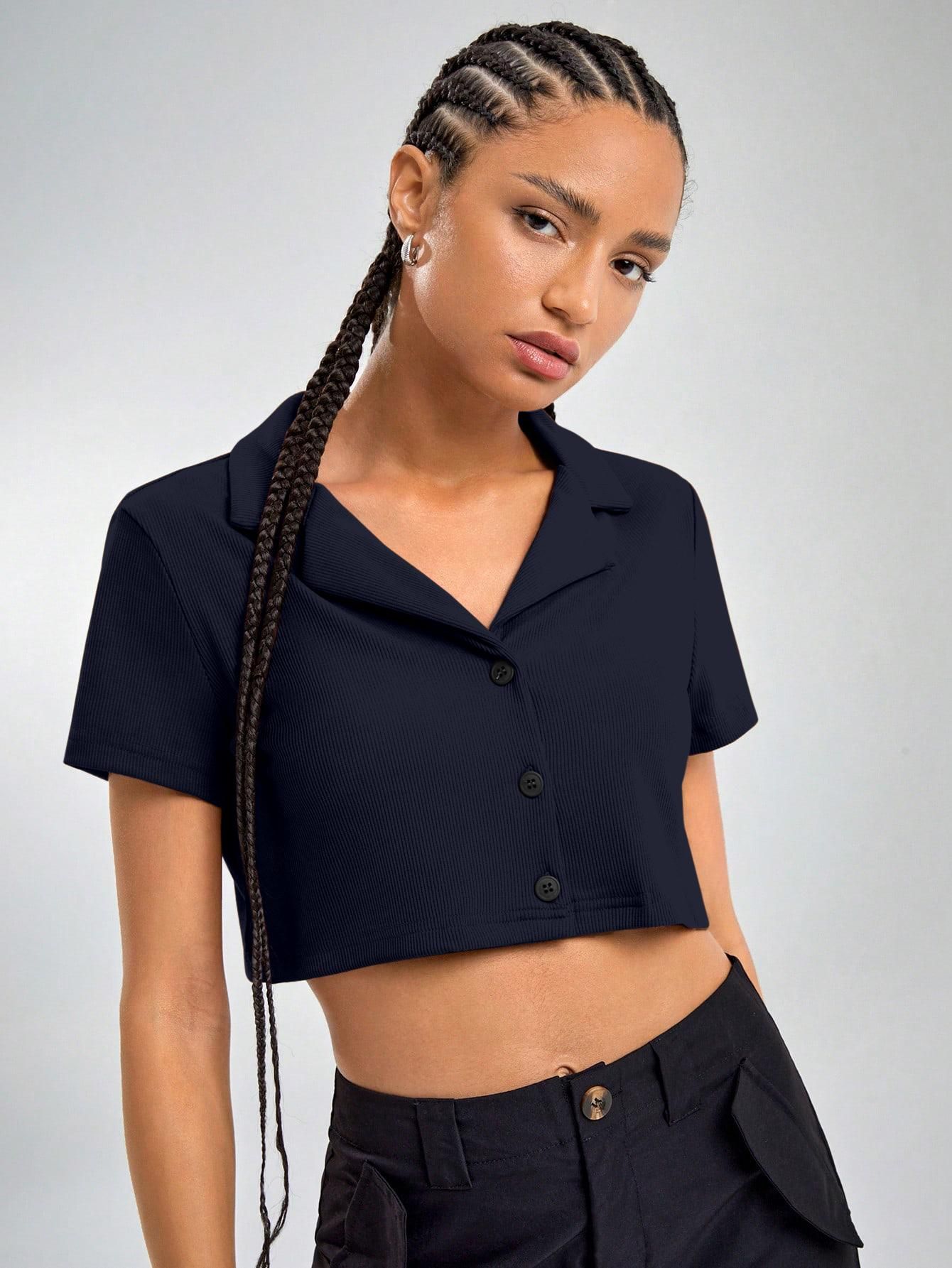 AAHWAN Solid Shirt Style Crop Top For Women's - SaumyasStore