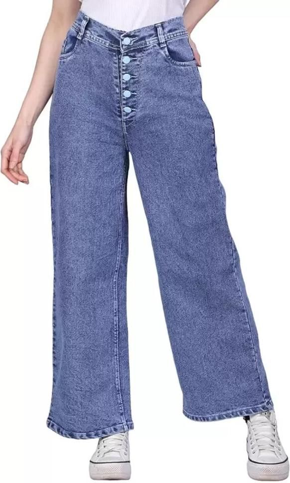 Women's Solid High Waist Rise Flared Denim Jeans - SaumyasStore