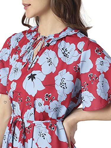 Vero Moda Women's Polyester Fit and Flare Midi Dress (Crimson) - SaumyasStore