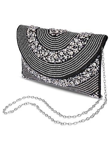 Peora Black Silver Clutch Purses for Women Handmade Evening Handbag Stylish Bridal Fashion Clutch Bag for Girls - SaumyasStore
