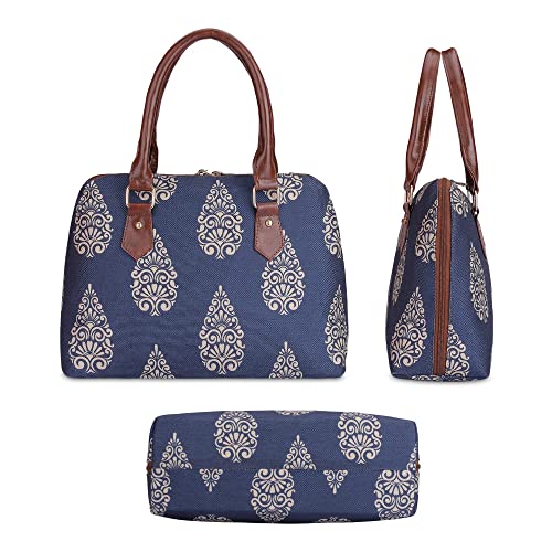 THE CLOWNFISH Montana Series Handbag for Women Office Bag Ladies Purse Shoulder Bag Tote For Women College Girls (Navy Blue-Design) - SaumyasStore
