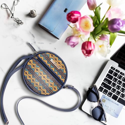 SACCI MUCCI Round Round Sling Bag, Printed Sling Bag For Girls, Crossbody Bag For Women, gifts for women-EthnicTraditional Print (Blue) - SaumyasStore