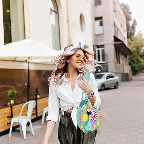 Boho Girl Multicolor Cotton Chateau Rose Beaded Round Tote | Boho Beach Handbags For Women and Girls - SaumyasStore