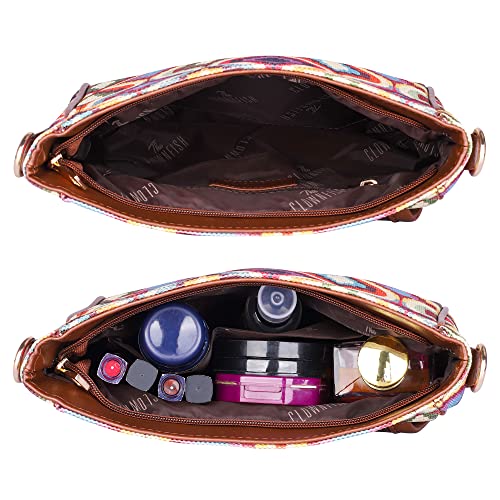 THE CLOWNFISH Madeline Printed Handicraft Fabric Handbag for Women Sling Bag Office Bag Ladies Shoulder Bag with Snap Flap Closure & Shoulder Belt Tote For Women College Girls (Multicolour Design) - SaumyasStore