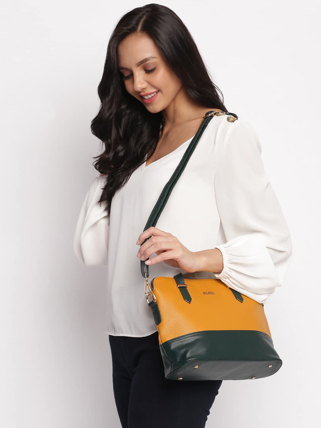 KLEIO PU Leather Twin Colour Hand Bag Purse For Girls Women Ladies (Dark Brown::White) (HO9003KL-DBWH) - SaumyasStore