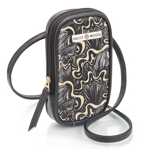 SACCI MUCCI Phone Pouch, Mobile Bag, Women's Wallet Sling Crossbody Bag for Mobile Cell Phone, Crossbody Phone Bag -Aquatic Mushrooms (Black) - SaumyasStore