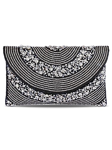 Peora Black Silver Clutch Purses for Women Handmade Evening Handbag Stylish Bridal Fashion Clutch Bag for Girls - SaumyasStore