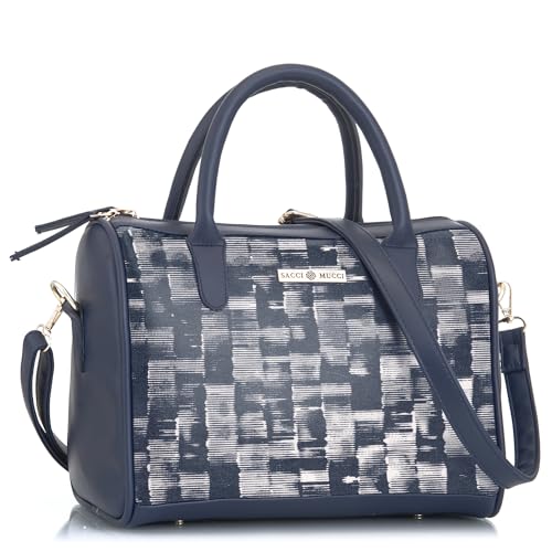 SACCI MUCCI Women's Handbag | Women's Tote Bag | Women's Top-Handle Bags | Women's Satchels- Irregular Stripes Tie Dye (Navy Blue) - SaumyasStore