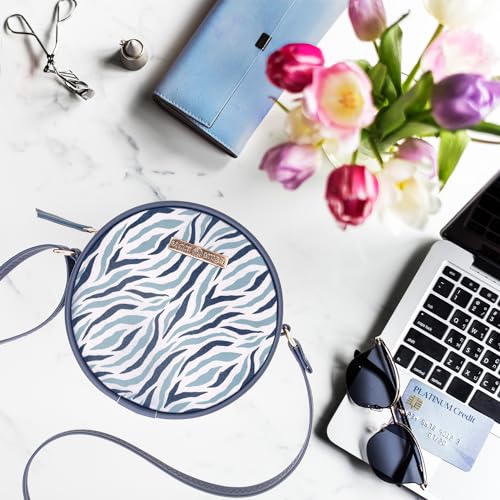 SACCI MUCCI Round Sling Bag, Printed Sling Bag For Girls, Women Sling Bag, Crossbody Bag For Women,Girls, Gift for her - Wave Botanical (Navy Blue) - SaumyasStore