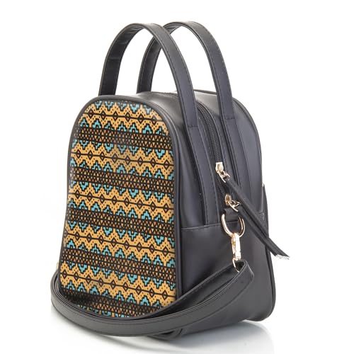 SACCI MUCCI Women's Satchel Bag | Ladies Purse Handbag | Women's Handbag -EthnicTraditional Print (Black) - SaumyasStore