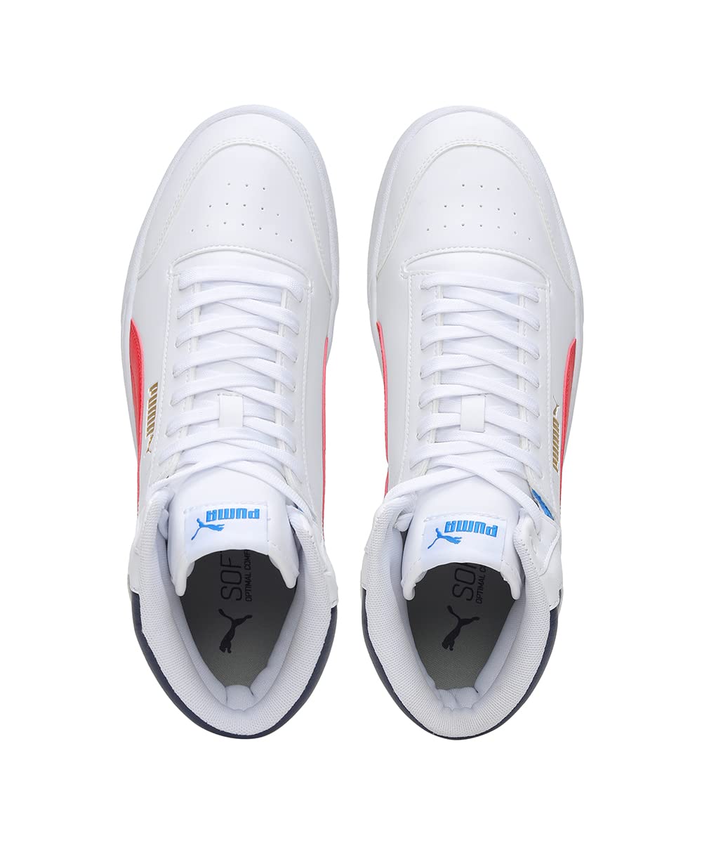 Puma Unisex Shuffle Mid Sneaker, Puma White-High Risk Red-Peacoat-Puma Team Gold) - SaumyasStore
