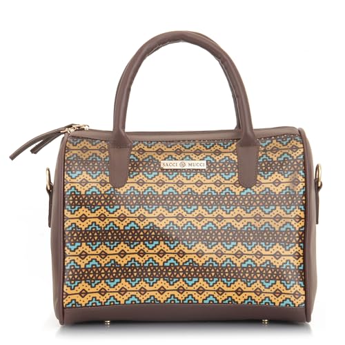 SACCI MUCCI Women's Handbag | Women's Tote Bag | Women's Top-Handle Bags | Women's Satchels | Women's Hobos & Shoulder Bags-EthnicTraditional Print (Brown) - SaumyasStore