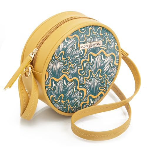 SACCI MUCCI Round Sling Bag, Printed Sling Bag For Girls, Women Sling Bag, Crossbody Bag For Women-Aquatic Mushrooms (Mustard) - SaumyasStore