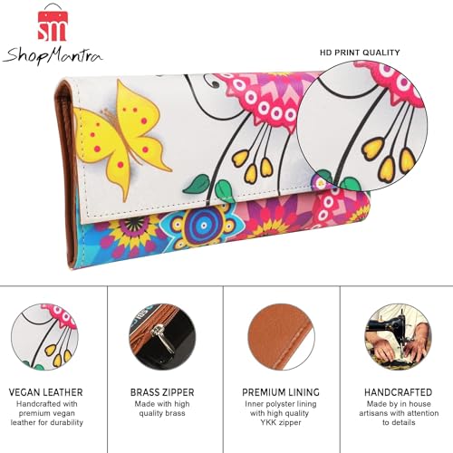 ShopMantra Wallet for Women's | Women's Wallet | Clutch | Vegan Leather | Holds Upto 11 Cards 1 ID Slot | 2 Notes and 1 Coin Compartment | Magnetic Closure | Multicolor - SaumyasStore