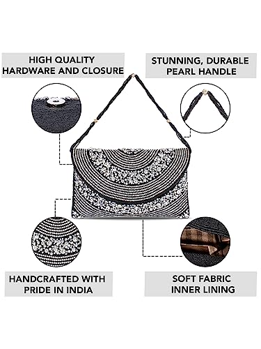Peora Black Silver Clutch Purses for Women Handmade Evening Handbag Stylish Bridal Fashion Clutch Bag for Girls - SaumyasStore