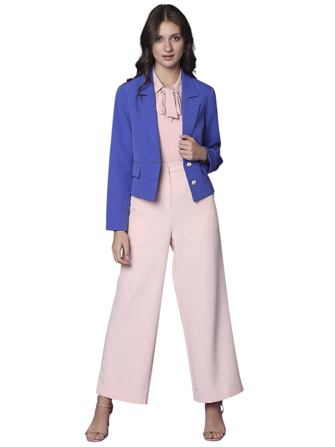 VERO MODA Women's Single Breasted Blazer Regular 10297732-Dazzling Blue_Dazzling - SaumyasStore