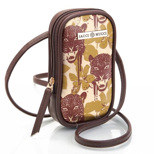 SACCI MUCCI Phone Pouch, Mobile Bag, Women's Wallet Sling Crossbody Bag for Mobile Cell Phone, Crossbody Phone Bag - Wild Print (Brown) - SaumyasStore