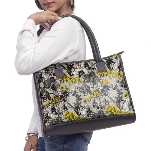 SACCI MUCCI Women's Tote Bag | Tote Bags For Women with Padded Laptop Compartment | Big Shoulder Bag for Office-Orchid (Black) - SaumyasStore