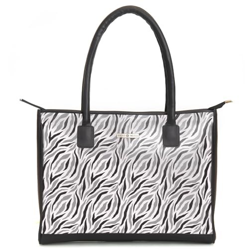 SACCI MUCCI Women's Tote Bag | Large Capacity Tote Bags For Women with Padded Laptop Compartment | Big Shoulder Bag for Office- Wave Botanical (Black) - SaumyasStore
