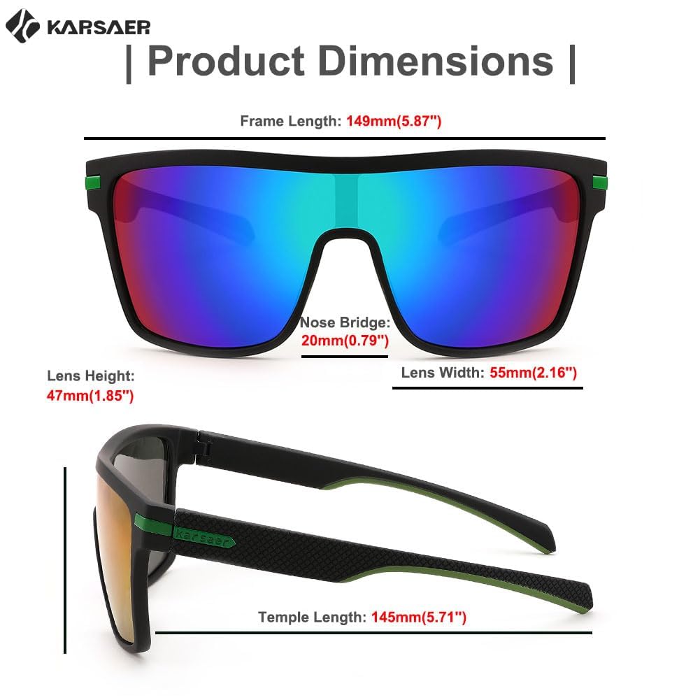 Karsaer Flat Top TR90 Polarized Sports Men Sunglasses Vintage Square Cycling Running Fishing Golf Hiking Sports Glasses - SaumyasStore