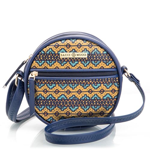 SACCI MUCCI Round Round Sling Bag, Printed Sling Bag For Girls, Crossbody Bag For Women, gifts for women-EthnicTraditional Print (Blue) - SaumyasStore