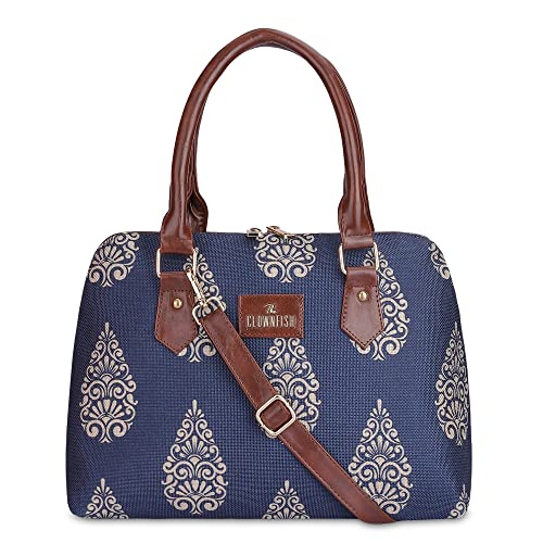 THE CLOWNFISH Montana Series Handbag for Women Office Bag Ladies Purse Shoulder Bag Tote For Women College Girls (Navy Blue-Design) - SaumyasStore