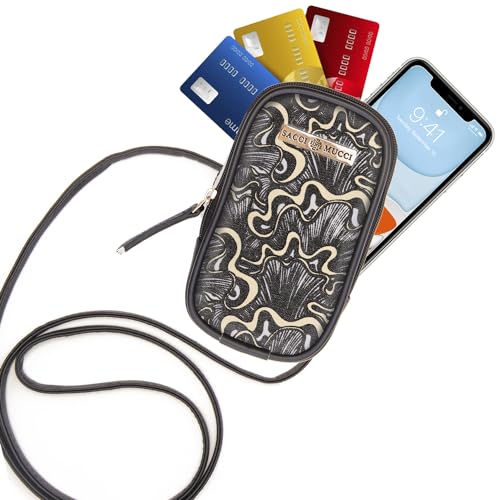 SACCI MUCCI Phone Pouch, Mobile Bag, Women's Wallet Sling Crossbody Bag for Mobile Cell Phone, Crossbody Phone Bag -Aquatic Mushrooms (Black) - SaumyasStore
