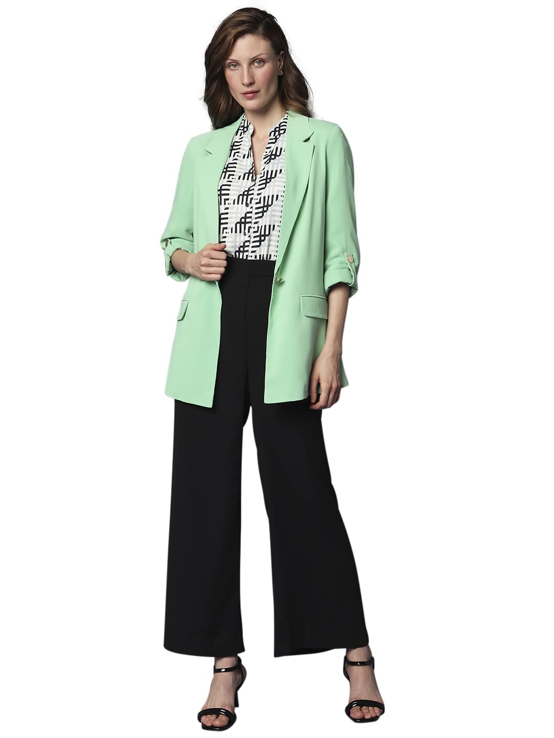 VERO MODA Women's Single-Breasted Blazer Regular 10298717-Light Grass Green_Light - SaumyasStore