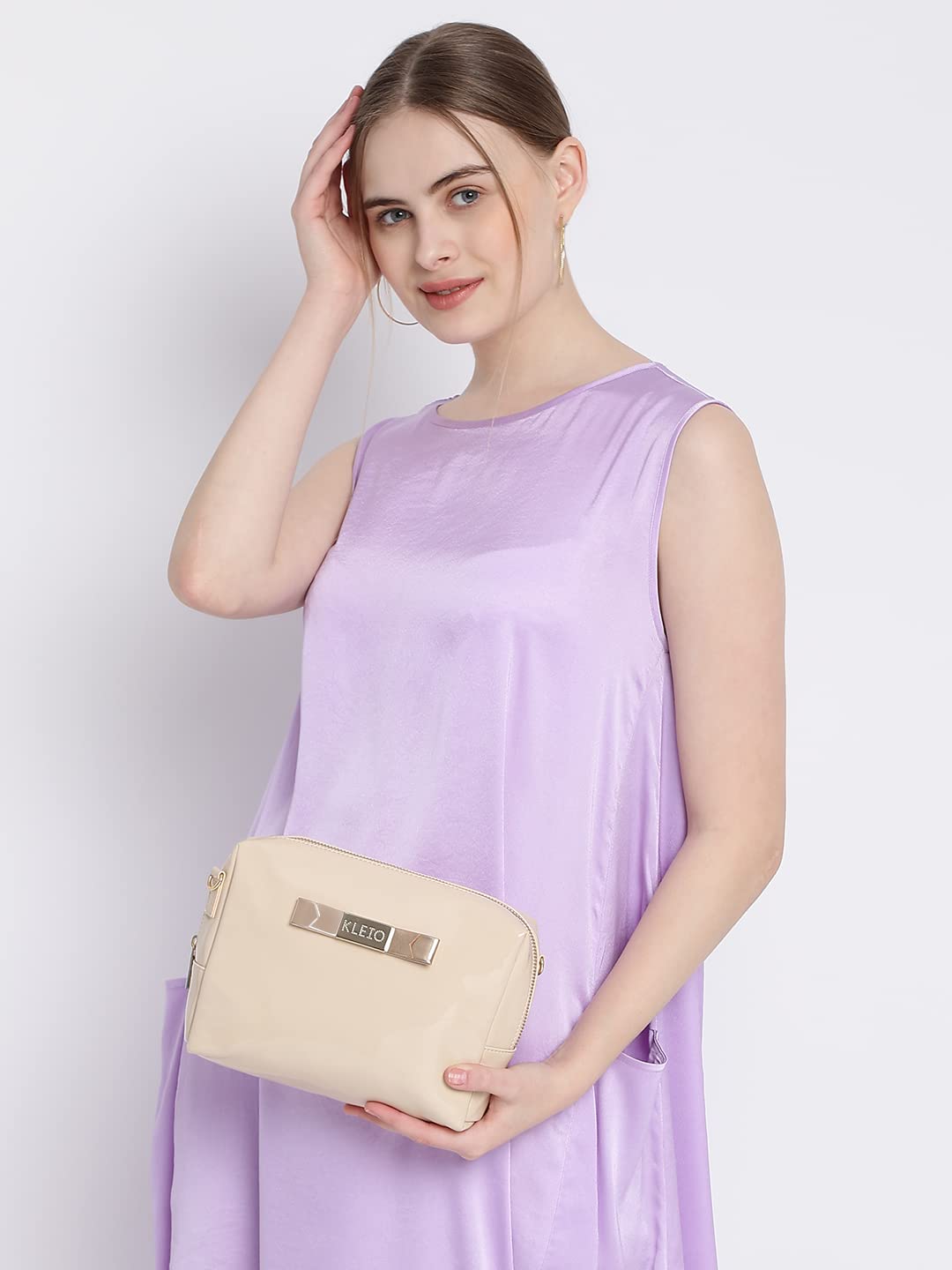 KLEIO Patent PU Leather Sling Crossbody Pouch for Women and Girls (HO8061KL-CR)(CREAM) - SaumyasStore