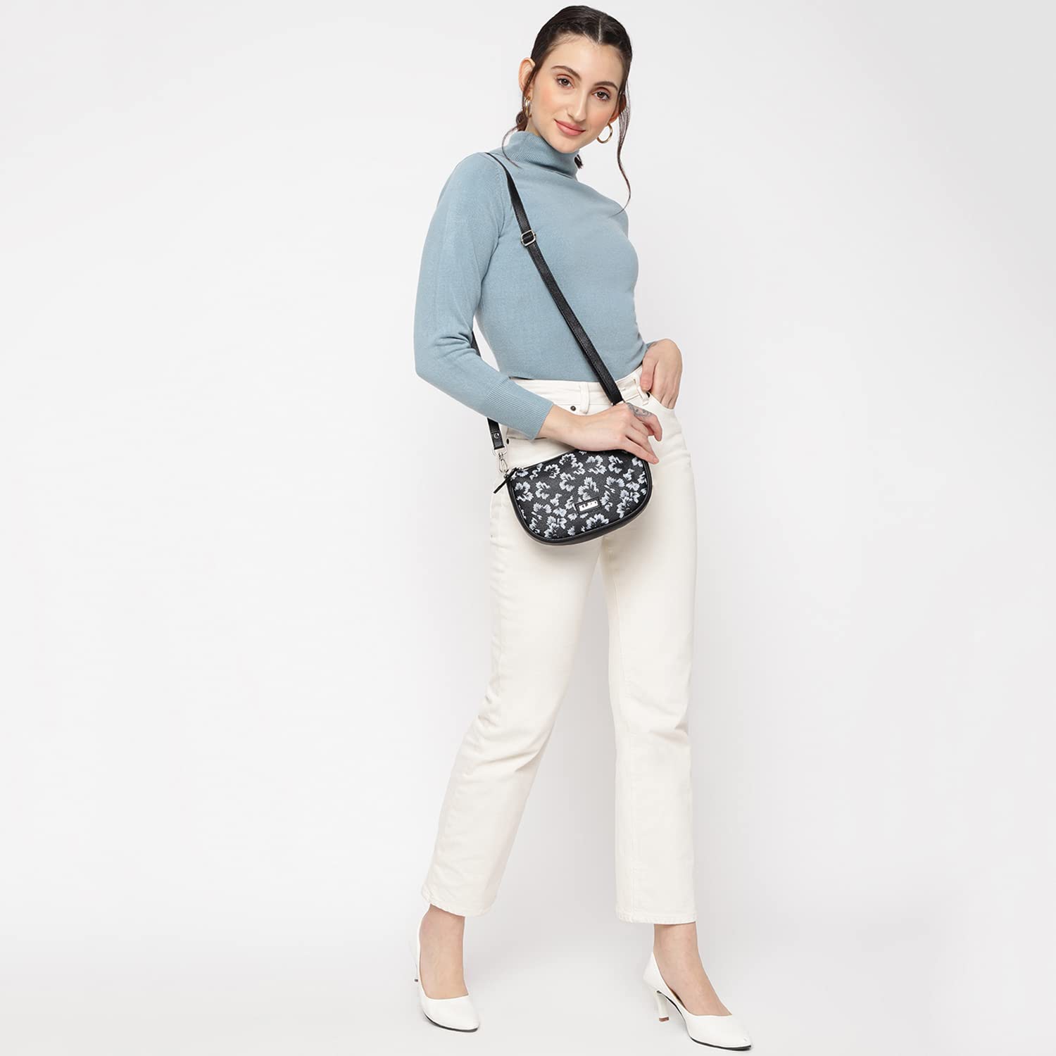 KLEIO Printed PU Leather Light Weight Double Sling Cross body Side Bag for Women and Girls(HO8071KL-BL)(Black) - SaumyasStore