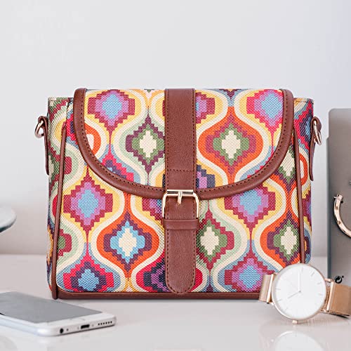 THE CLOWNFISH Madeline Printed Handicraft Fabric Handbag for Women Sling Bag Office Bag Ladies Shoulder Bag with Snap Flap Closure & Shoulder Belt Tote For Women College Girls (Multicolour Design) - SaumyasStore
