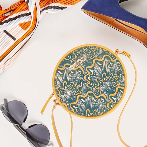 SACCI MUCCI Round Sling Bag, Printed Sling Bag For Girls, Women Sling Bag, Crossbody Bag For Women-Aquatic Mushrooms (Mustard) - SaumyasStore