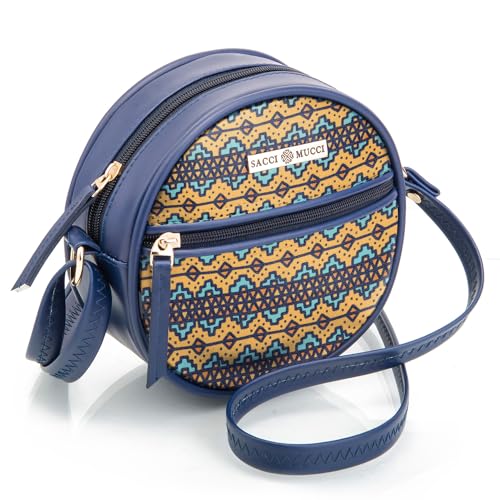 SACCI MUCCI Round Round Sling Bag, Printed Sling Bag For Girls, Crossbody Bag For Women, gifts for women-EthnicTraditional Print (Blue) - SaumyasStore