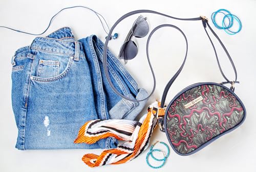 SACCI MUCCI Printed Handcrafted Crossbody Rainbow Sling Bag, Sling Bag for Women Ladies Single Shoulder Bag -Aquatic Mushrooms (Blue) - SaumyasStore