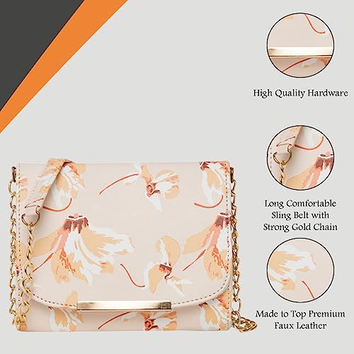 ADISA Women Girls Floral Print Sling Bag (Cream) - SaumyasStore