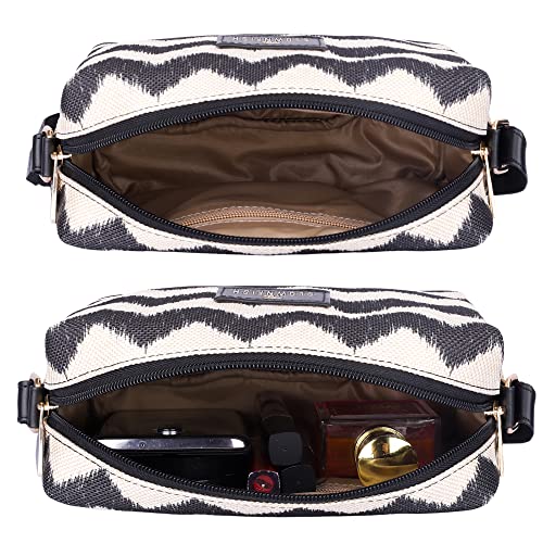 THE CLOWNFISH Alfreda Series Sling for Women Printed Handicraft Fabric & Faux Leather Casual Ladies Single Shoulder Bag For Women Crossbody Bag for College Girls (Black-Wave Design) - SaumyasStore