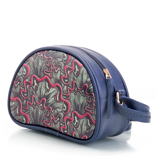 SACCI MUCCI Printed Handcrafted Crossbody Rainbow Sling Bag, Sling Bag for Women Ladies Single Shoulder Bag -Aquatic Mushrooms (Blue) - SaumyasStore