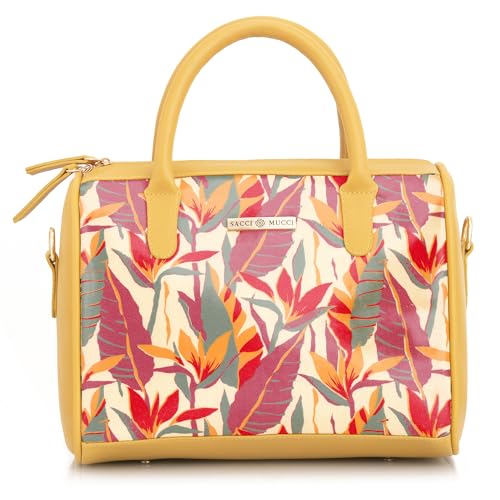 SACCI MUCCI Women's Handbag | Women's Tote Bag | Women's Top-Handle Bags | Women's Satchels | Women's Hobos & Shoulder Bags- Exotic Jungle (Mustard) - SaumyasStore