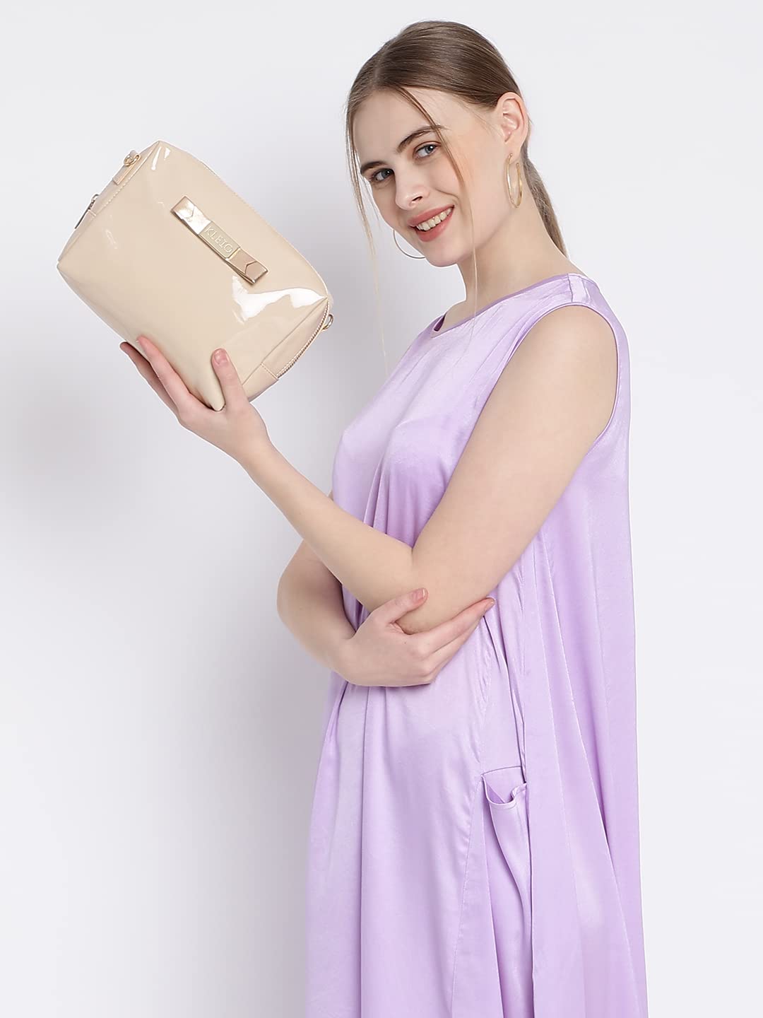 KLEIO Patent PU Leather Sling Crossbody Pouch for Women and Girls (HO8061KL-CR)(CREAM) - SaumyasStore