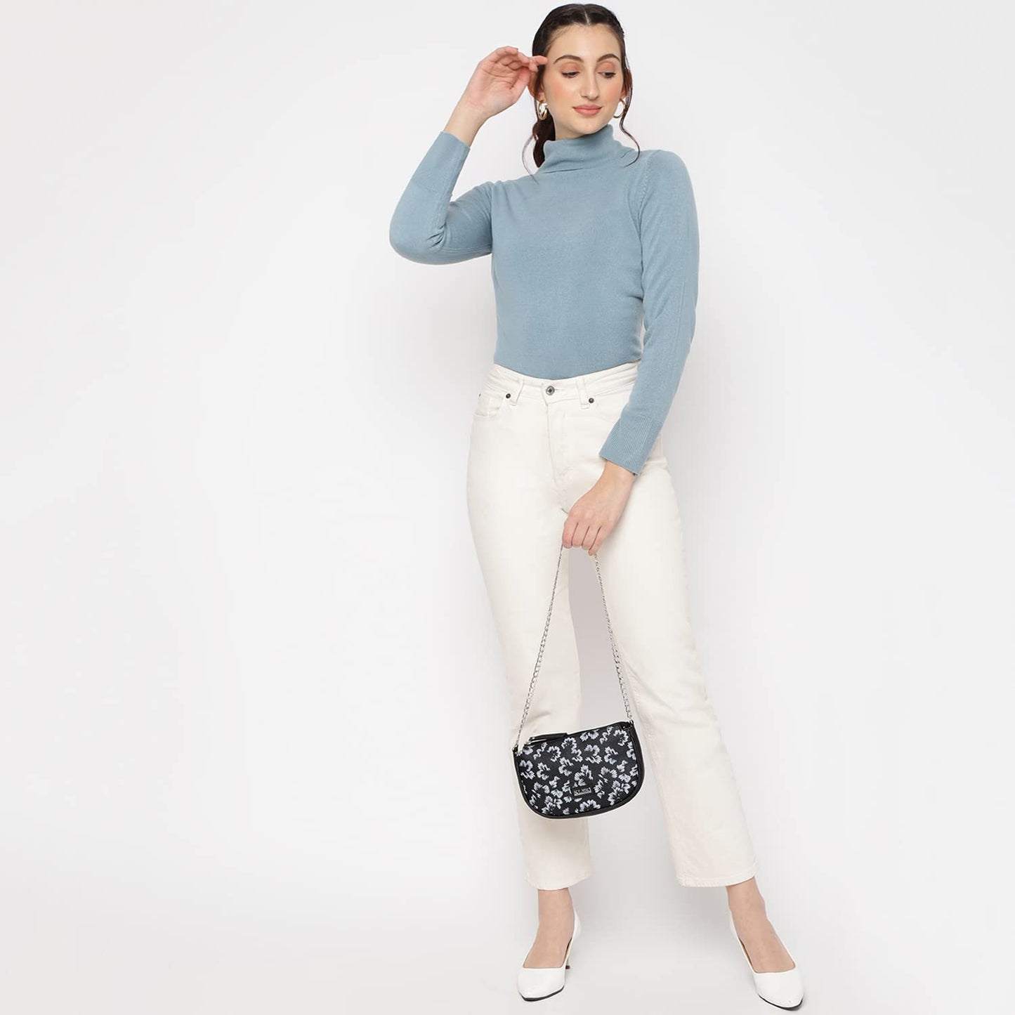 KLEIO Printed PU Leather Light Weight Double Sling Cross body Side Bag for Women and Girls(HO8071KL-BL)(Black) - SaumyasStore