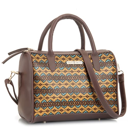 SACCI MUCCI Women's Handbag | Women's Tote Bag | Women's Top-Handle Bags | Women's Satchels | Women's Hobos & Shoulder Bags-EthnicTraditional Print (Brown) - SaumyasStore