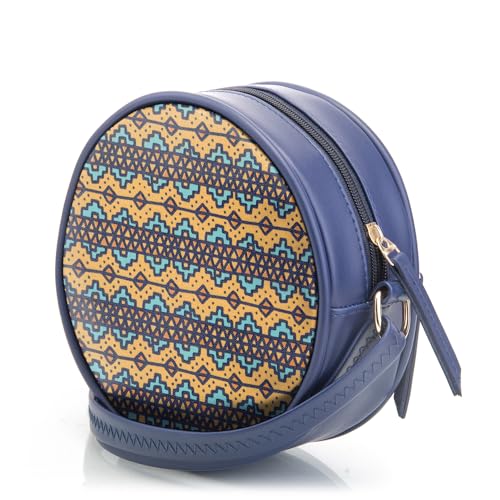 SACCI MUCCI Round Round Sling Bag, Printed Sling Bag For Girls, Crossbody Bag For Women, gifts for women-EthnicTraditional Print (Blue) - SaumyasStore