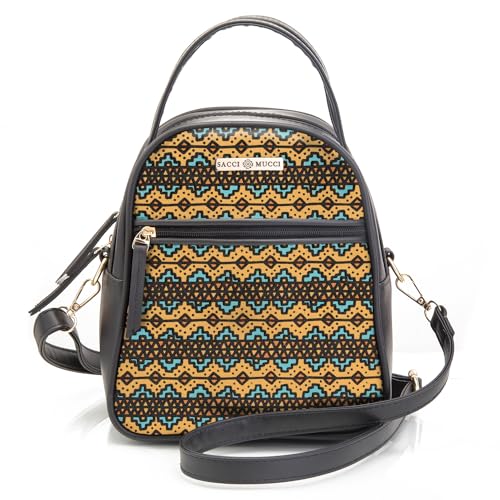 SACCI MUCCI Women's Satchel Bag | Ladies Purse Handbag | Women's Handbag -EthnicTraditional Print (Black) - SaumyasStore