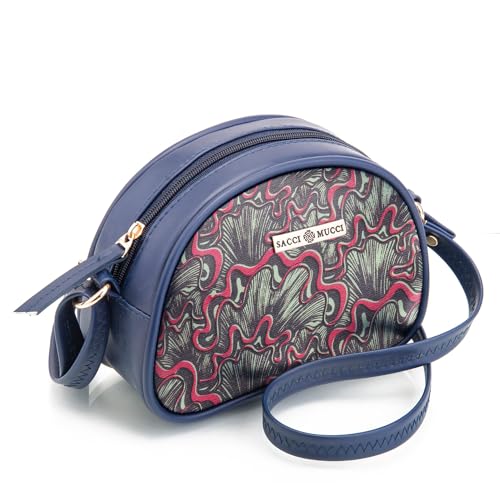 SACCI MUCCI Printed Handcrafted Crossbody Rainbow Sling Bag, Sling Bag for Women Ladies Single Shoulder Bag -Aquatic Mushrooms (Blue) - SaumyasStore