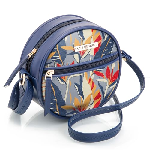 SACCI MUCCI Round Crossbody Bag | Side Sling Bag for Women and Girls | Latest Stylish Shoulder Bag for Ladies - Exotic Jungle (Navy Blue) - SaumyasStore