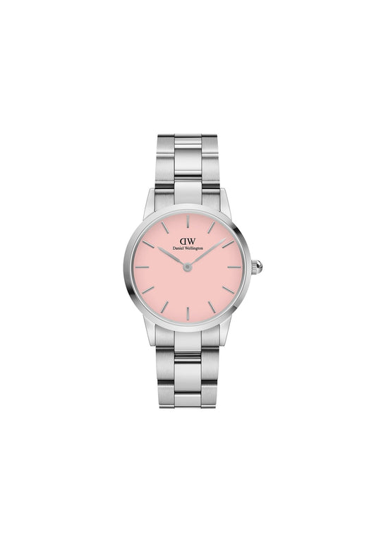 Daniel Wellington Iconic Link Blush 28mm Pink Dial Silver Watch for Women - SaumyasStore