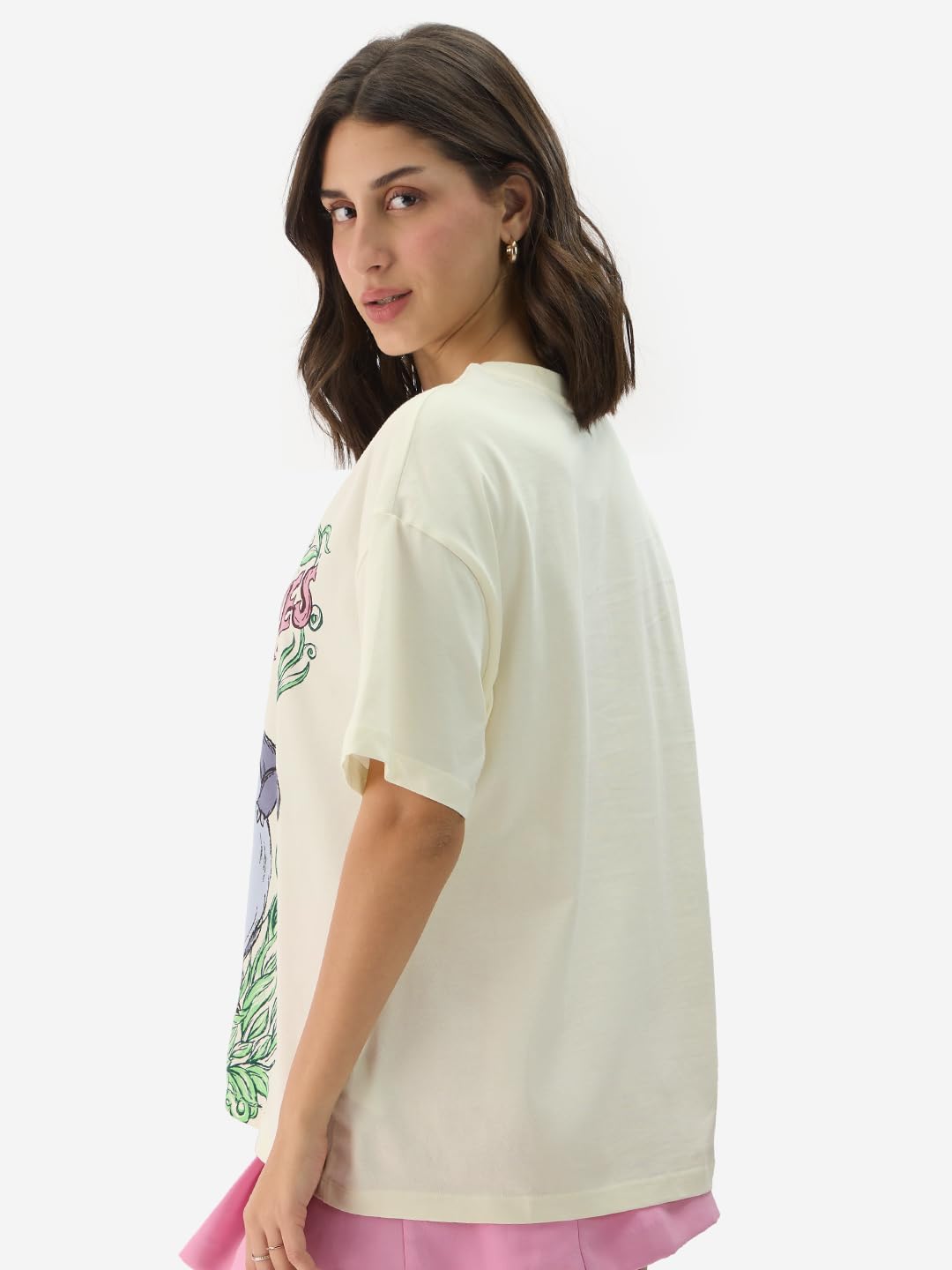 The Souled Store Official Disney: Bare Necessities Women and Girls Short Sleeve Round Neck White Graphic Print Cotton Oversized Fit T-Shirts Disney Old Retro Cartoon 90s Animated Character Themed - SaumyasStore