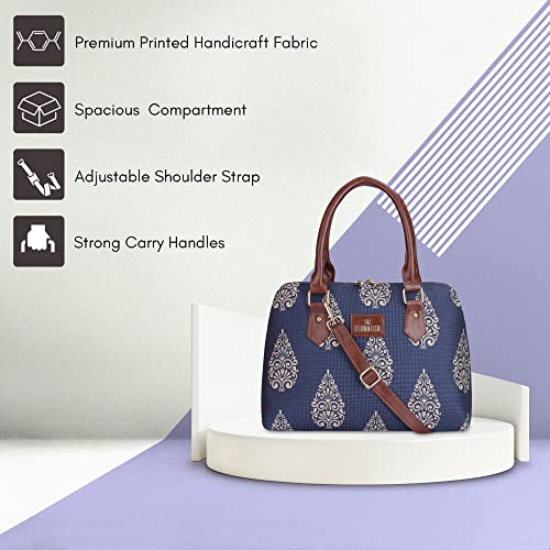 THE CLOWNFISH Montana Series Handbag for Women Office Bag Ladies Purse Shoulder Bag Tote For Women College Girls (Navy Blue-Design) - SaumyasStore