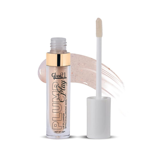Glam 21 Lip Plumper With Hyaluronic Acid | Lightweight Lip Gloss With High Shine Glossy Finish For Fuller And Plump Lips | 04 Nude Shimmer - 5 Gm - SaumyasStore